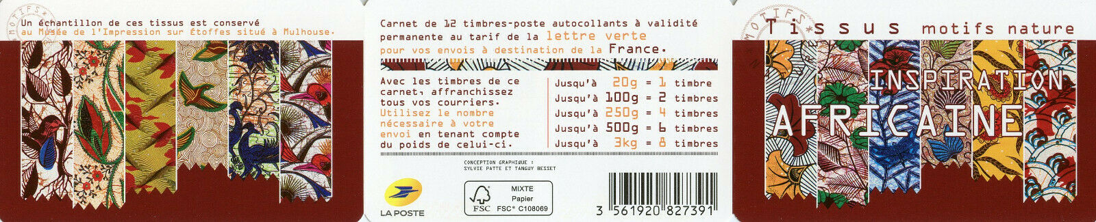 France 2019 MNH African Fabrics 12v S/A Booklet Patterns Textiles Art Stamps