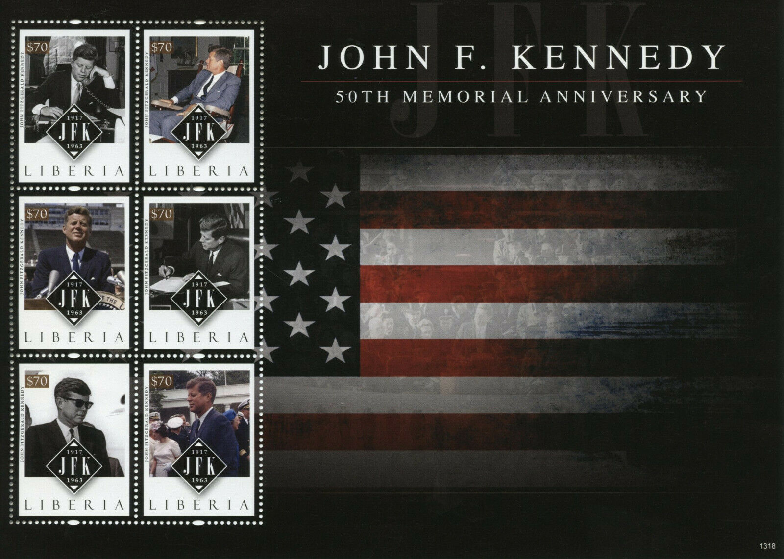 Liberia JFK Stamps 2013 MNH John F Kennedy 50th Memorial US Presidents 6v M/S