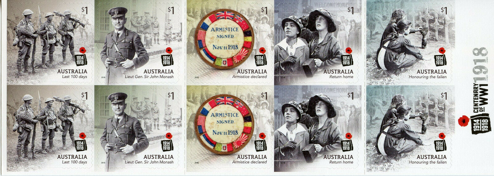 Australia 2018 MNH WWI WW1 World War I Armistice 10v S/A Booklet Military Stamps