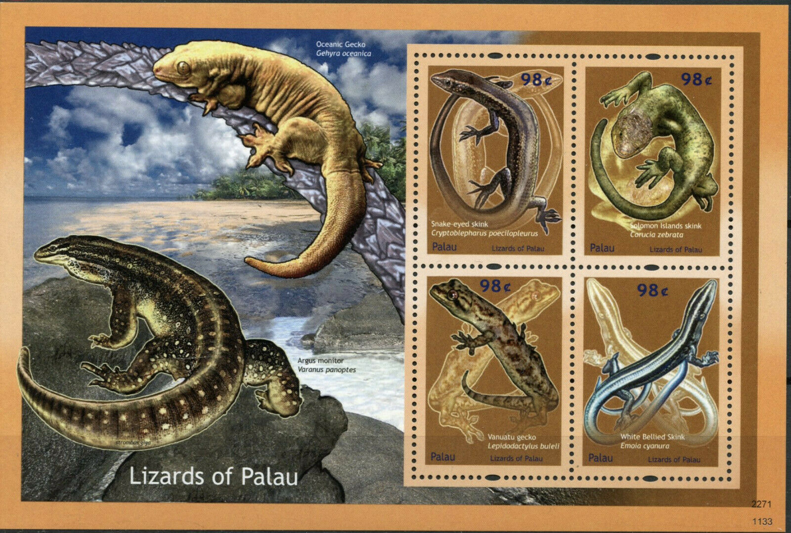 Palau 2011 MNH Reptiles Stamps Lizards of Palau Skinks Geckos 4v M/S I