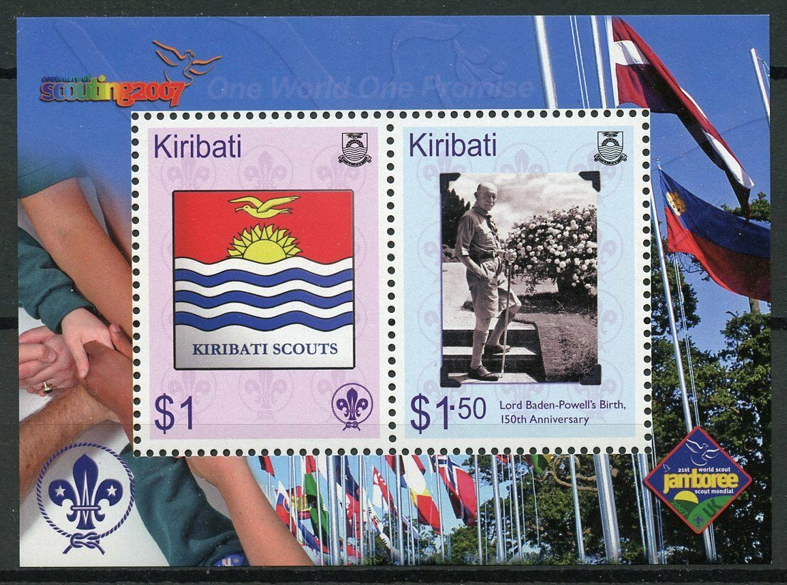 Kiribati Scouts Stamps 2007 MNH Centenary of Scouting Baden-Powell Flags 2v M/S