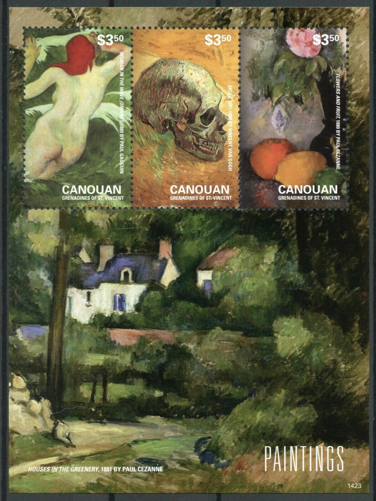 Canouan Gren St Vincent Art Stamps 2014 MNH Paintings Gauguin Van Gogh 3v M/S II