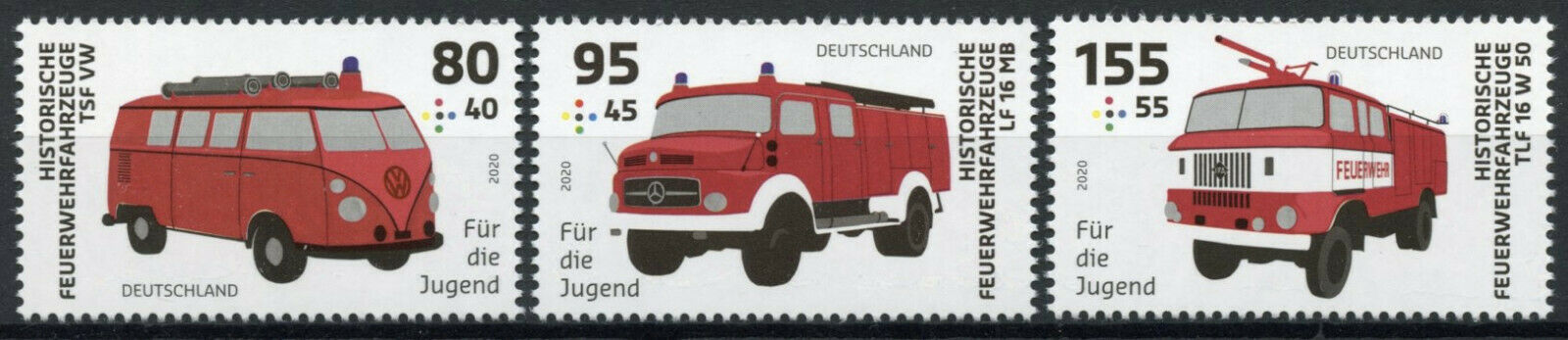 Germany Historic Fire Engines Stamps 2020 MNH VW Mercedes Benz Trucks 3v Set
