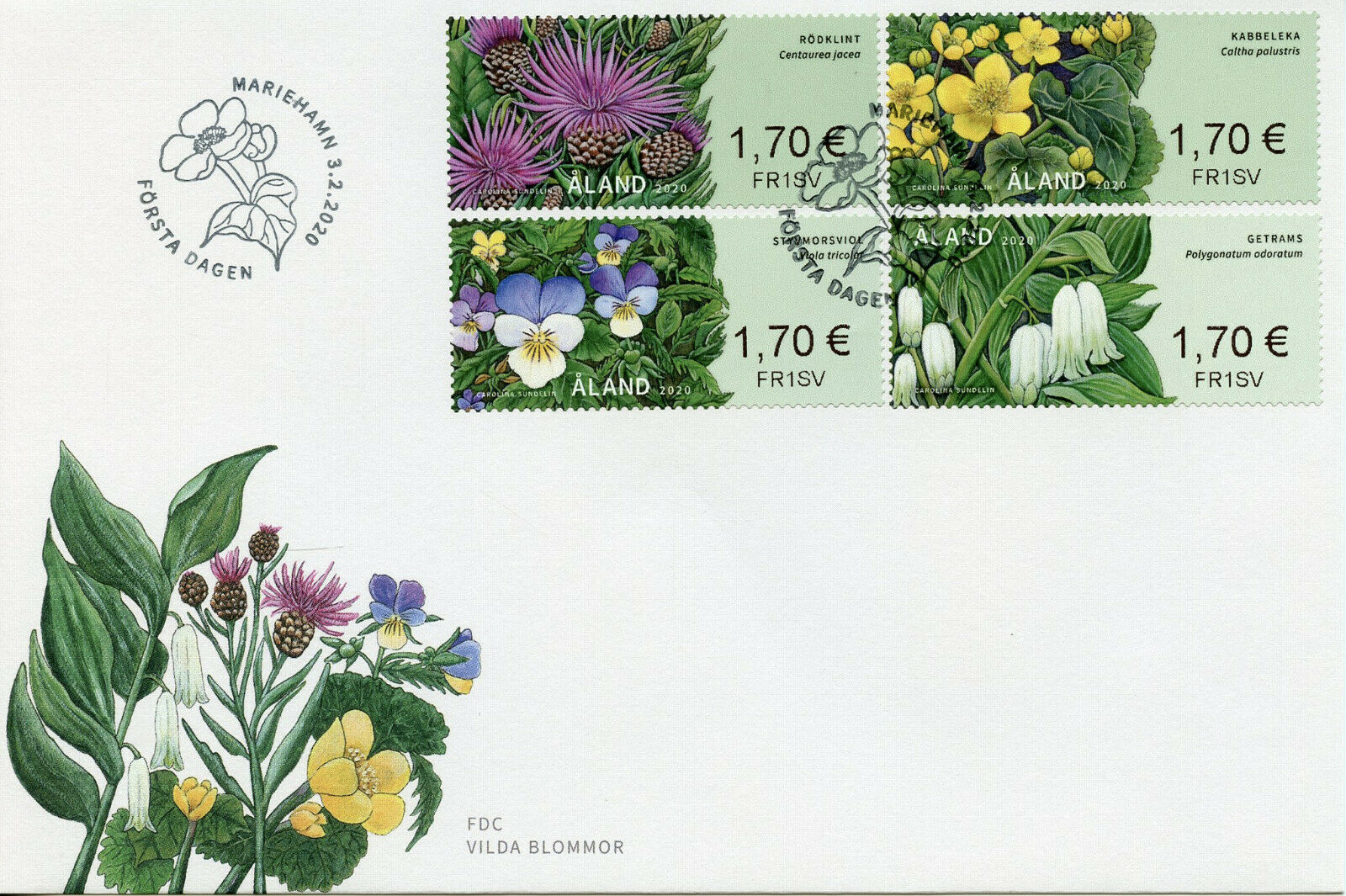 Aland Wild Flowers Stamps 2020 FDC Franking Labels Nature Flora 4v S/A Strip