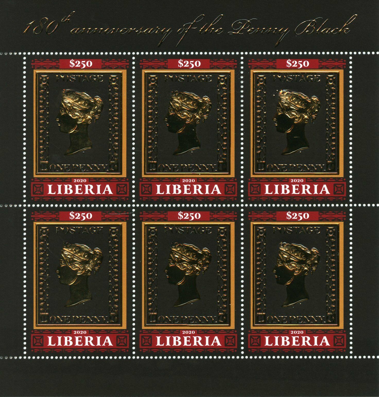 Liberia 2020 MNH Stamps-on-Stamps Stamps Penny Black 180th Anniv SOS 6v M/S