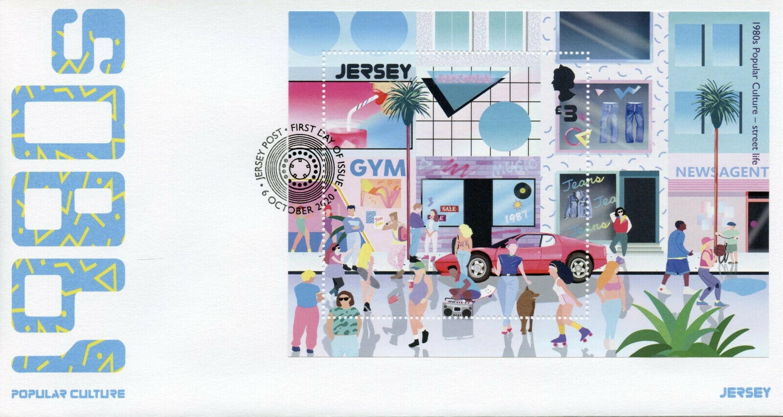 Jersey Music Stamps 2020 FDC 80s 1980s Popular Culture Fashion Cars 1v M/S