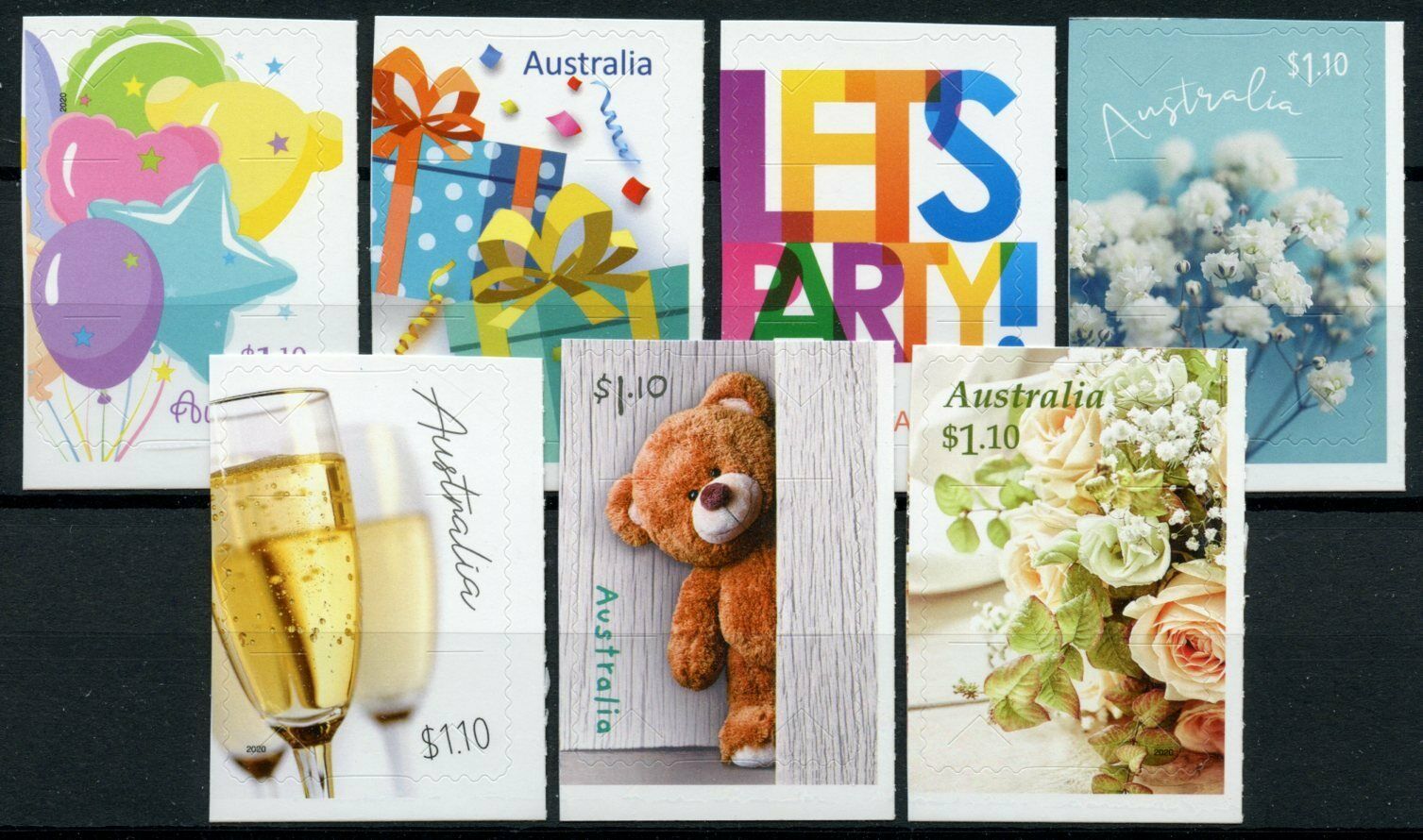 Australia Greetings Stamps 2020 MNH Occasions Roses Flowers Teddy Bears 7v S/A