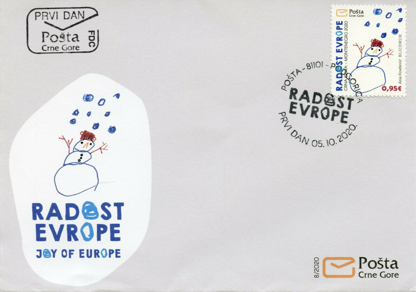 Montenegro Art Stamps 2020 FDC Joy of Europe EU Children's Drawings 1v Set