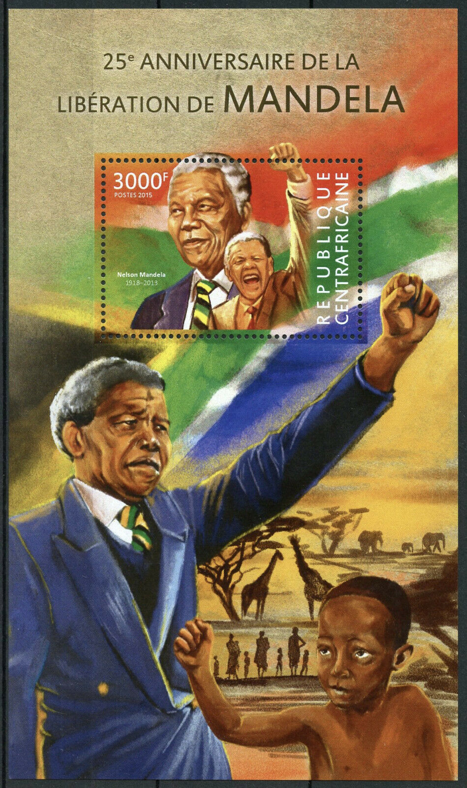 Central African Republic Nelson Mandela Stamps 2015 MNH Famous People 1v S/S