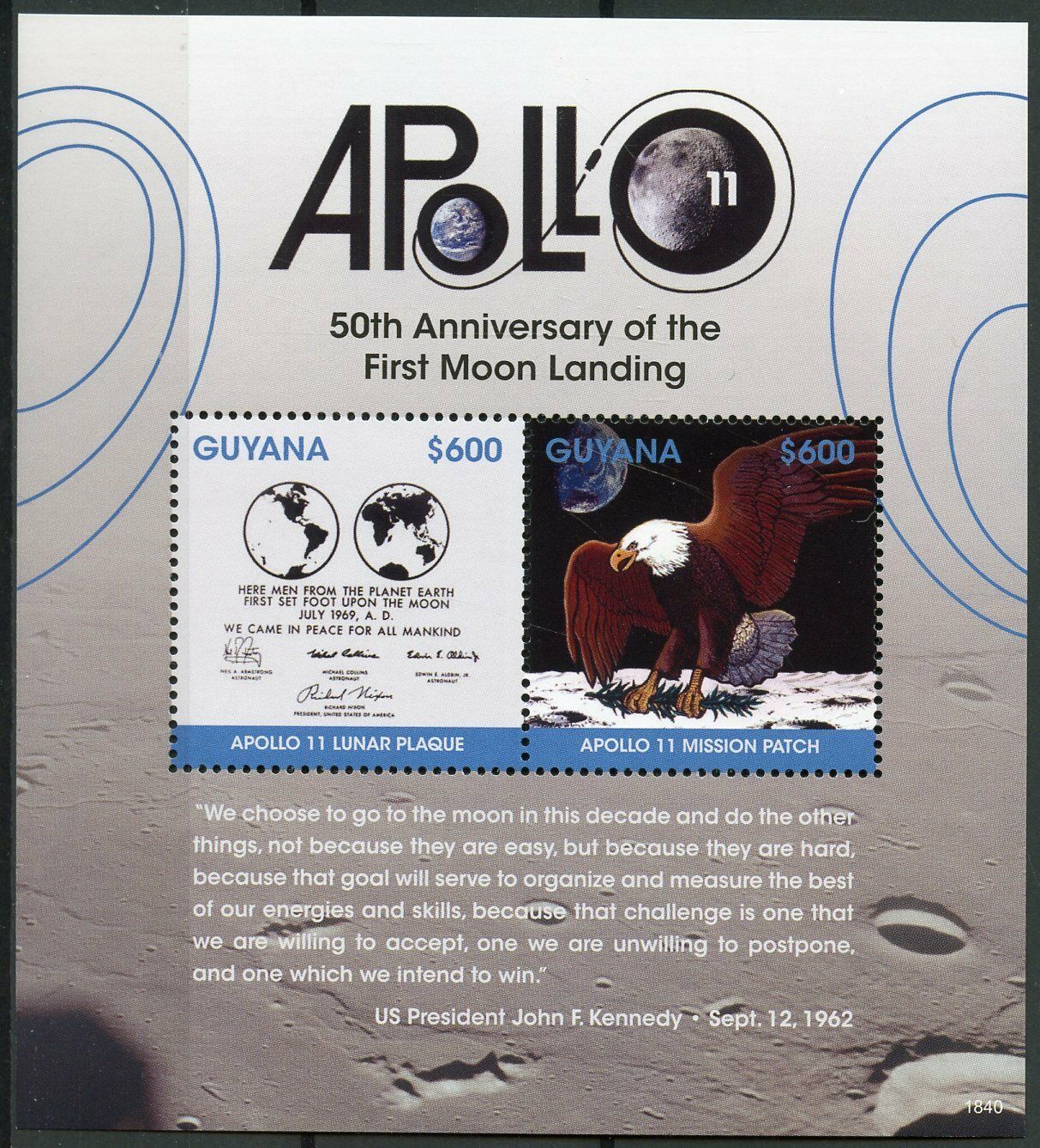 Guyana Space Stamps 2018 MNH Apollo 11 Moon Landing 50th Anniv 2v S/S