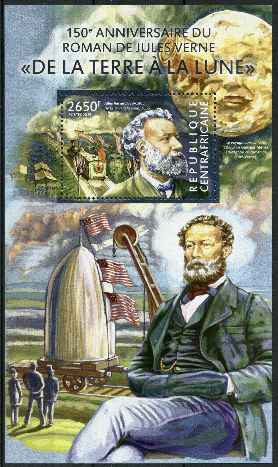 Central African Rep 2015 MNH Famous People Stamps Jules Verne Writers 1v S/S