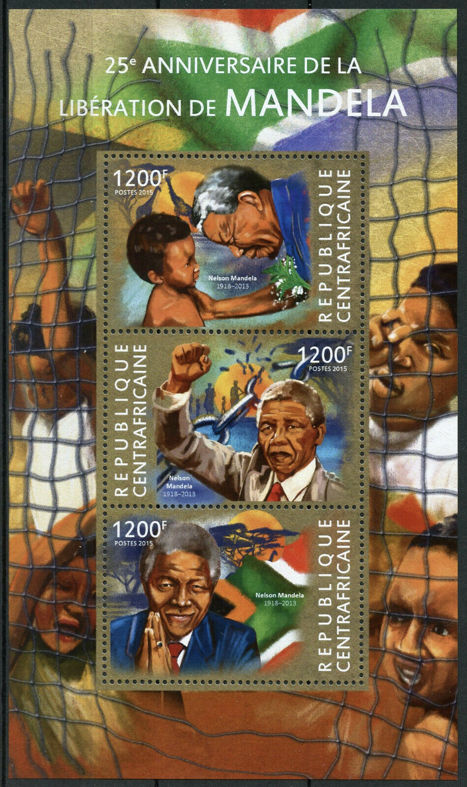 Central African Republic Nelson Mandela Stamps 2015 MNH Famous People 3v M/S