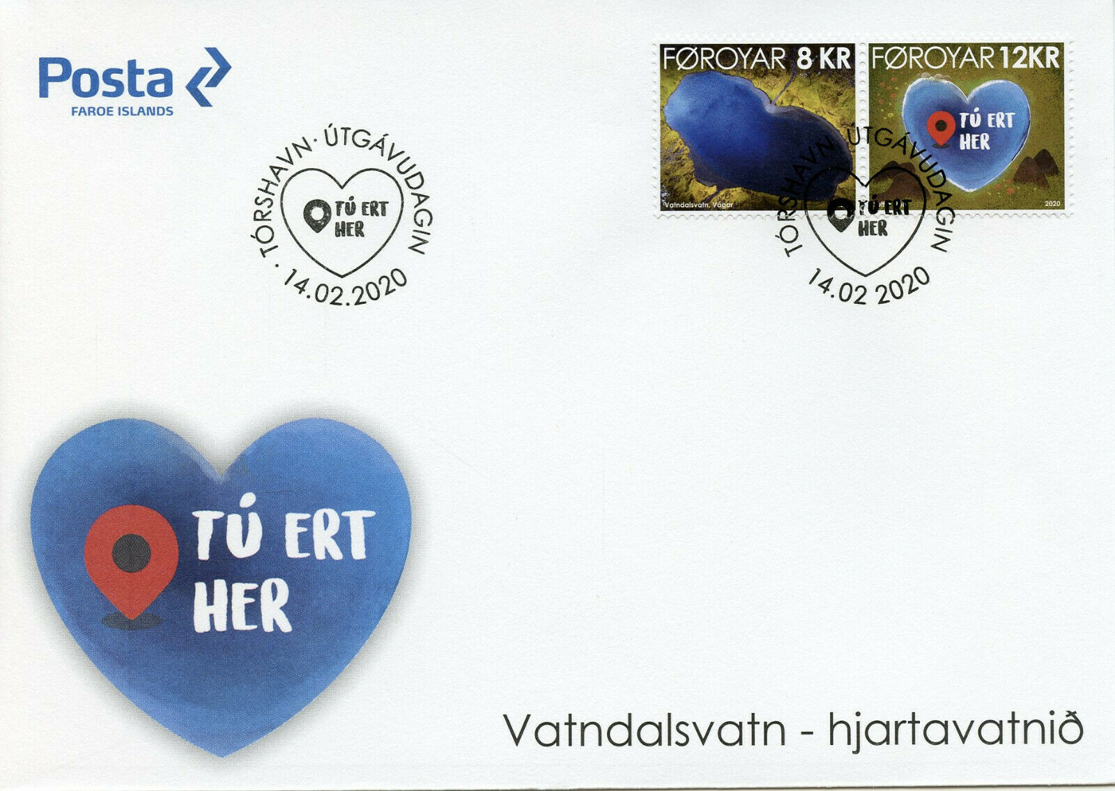 Faroes Faroe Islands Stamps 2020 FDC Valentine's Day Heart-Shaped Lake 2v Set