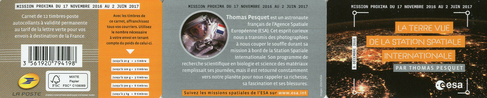 ESA - Carnet de timbres La Terre Vue de la Station spatiale