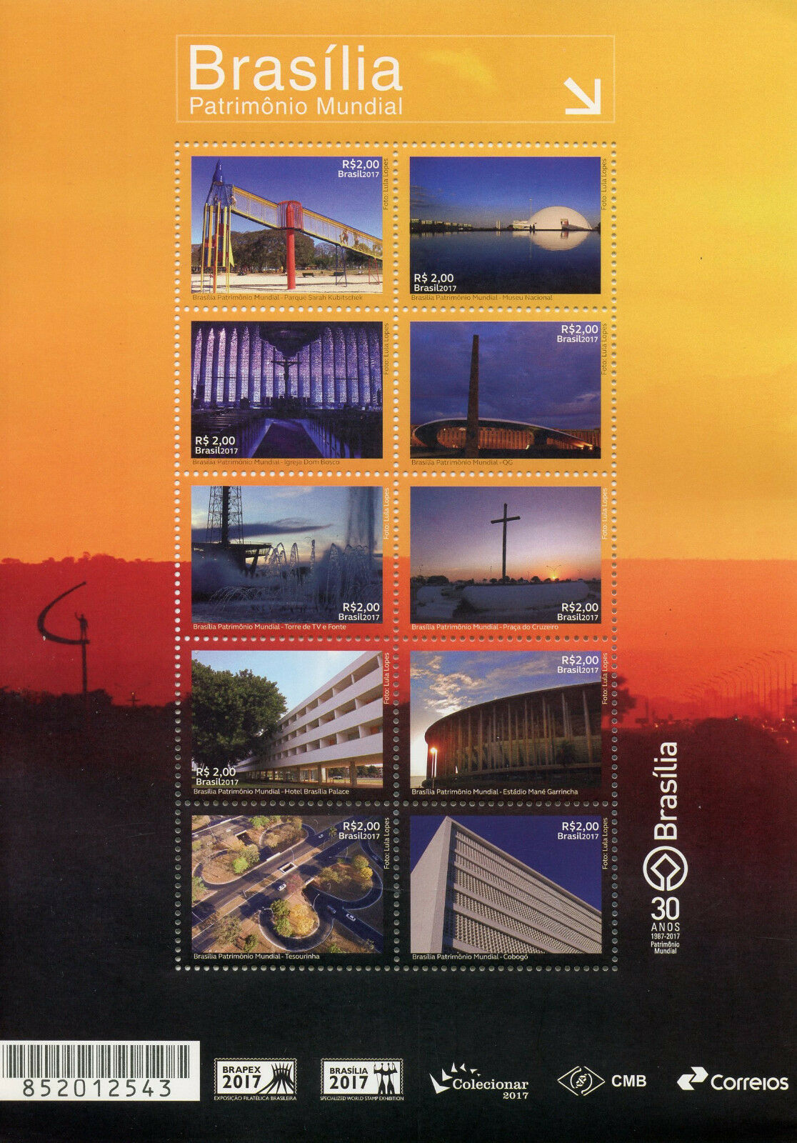 Brazil 2017 MNH World Heritage Brasilia 30 Yrs 10v M/S Architecture Stamps
