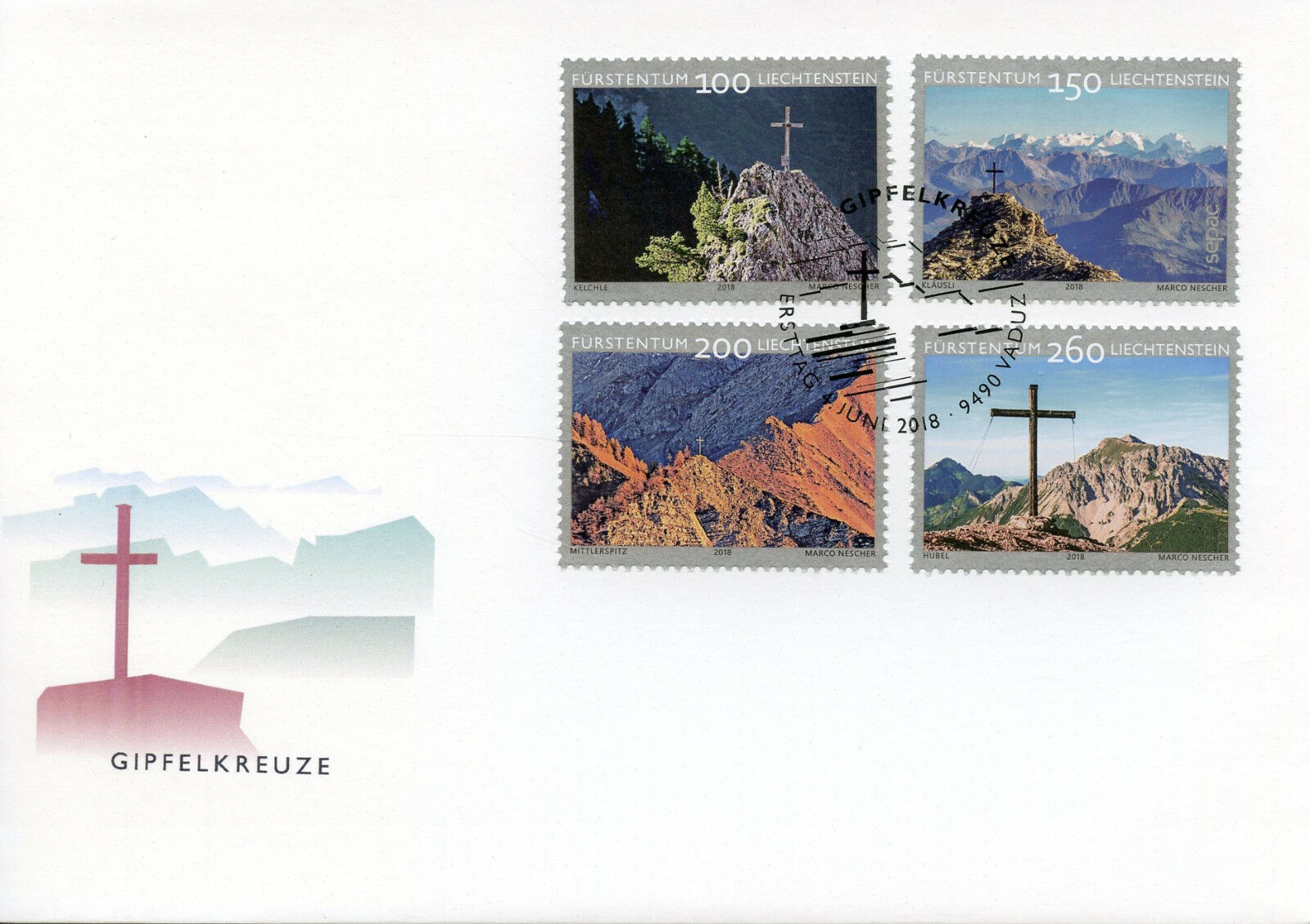 Liechtenstein 2018 FDC Summit Crosses Pt II SEPAC 4v Set Cover Mountains Stamps