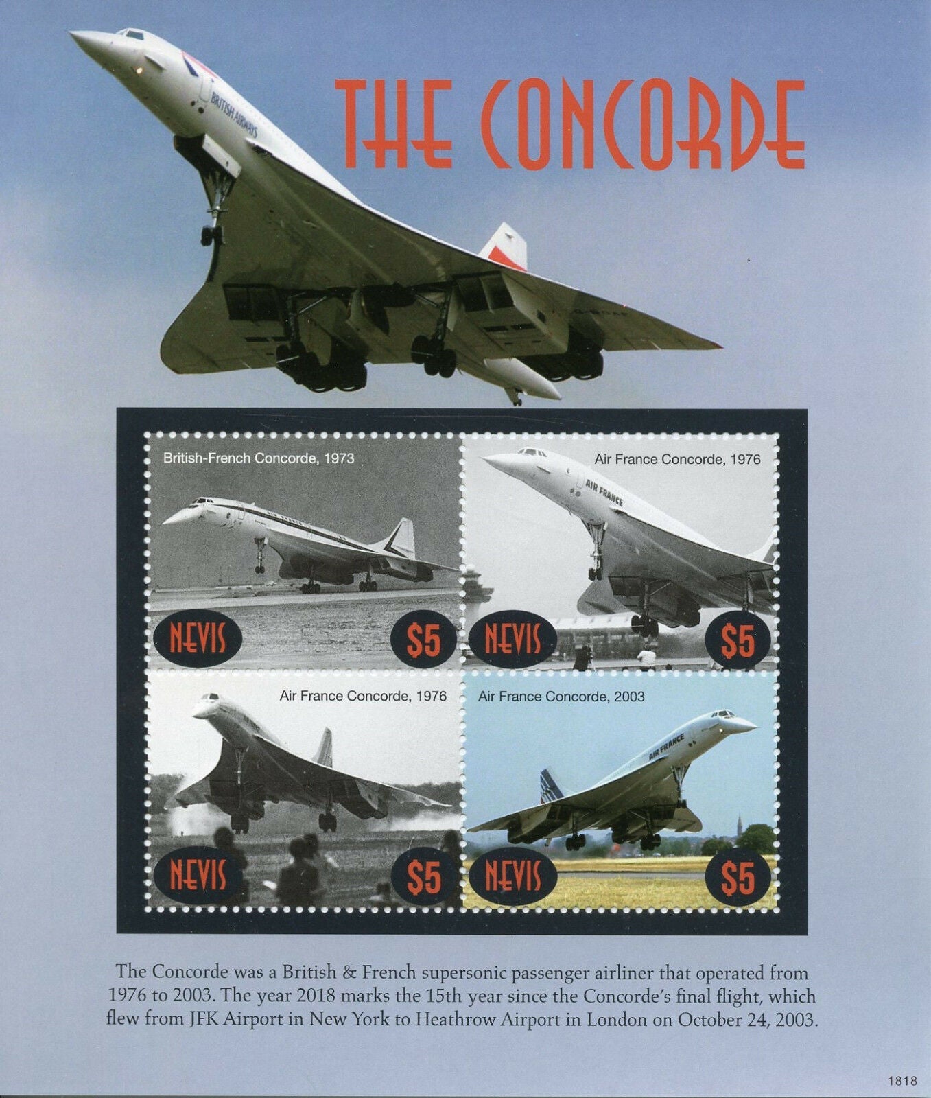 Nevis 2018 MNH Aviation Stamps Concorde Air France Aircraft 4v M/S
