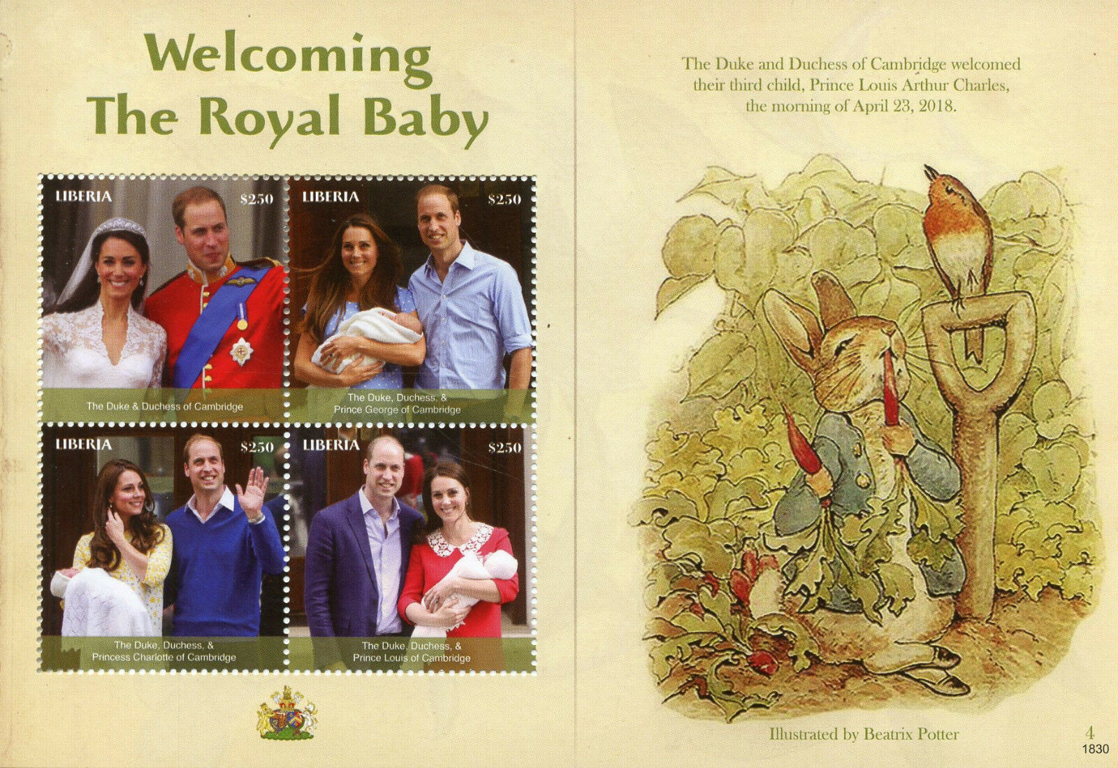 Liberia 2018 MNH Royalty Stamps Prince Louis Royal Baby William & Kate 4v M/S