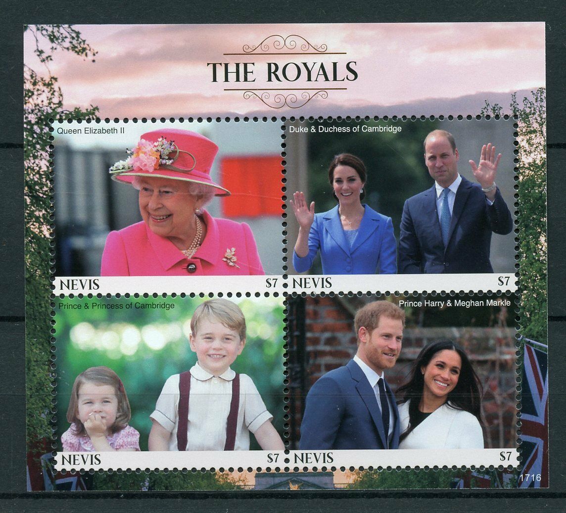 Nevis 2017 MNH Royals Queen Elizabeth Prince William Harry 4v M/S Royalty Stamps