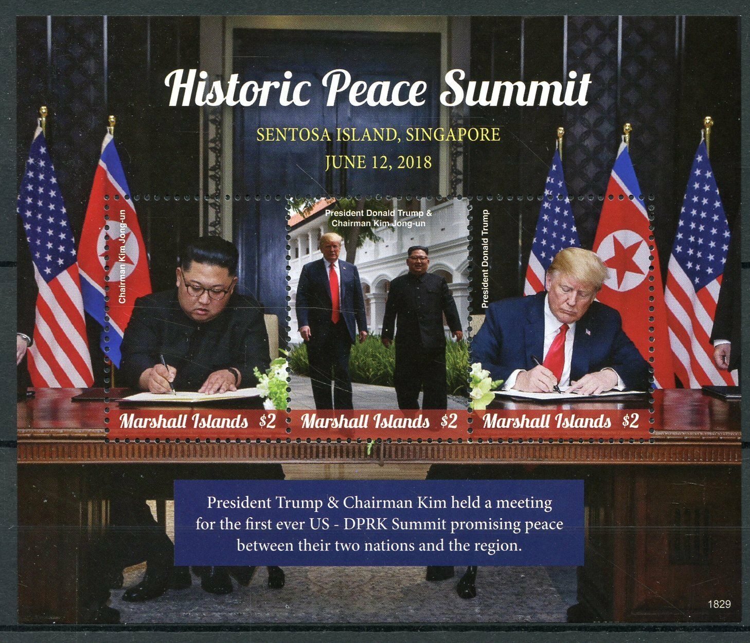 Marshall Islands 2018 MNH Donald Trump Stamps Peace Summit Kim Jong-un 3v M/S