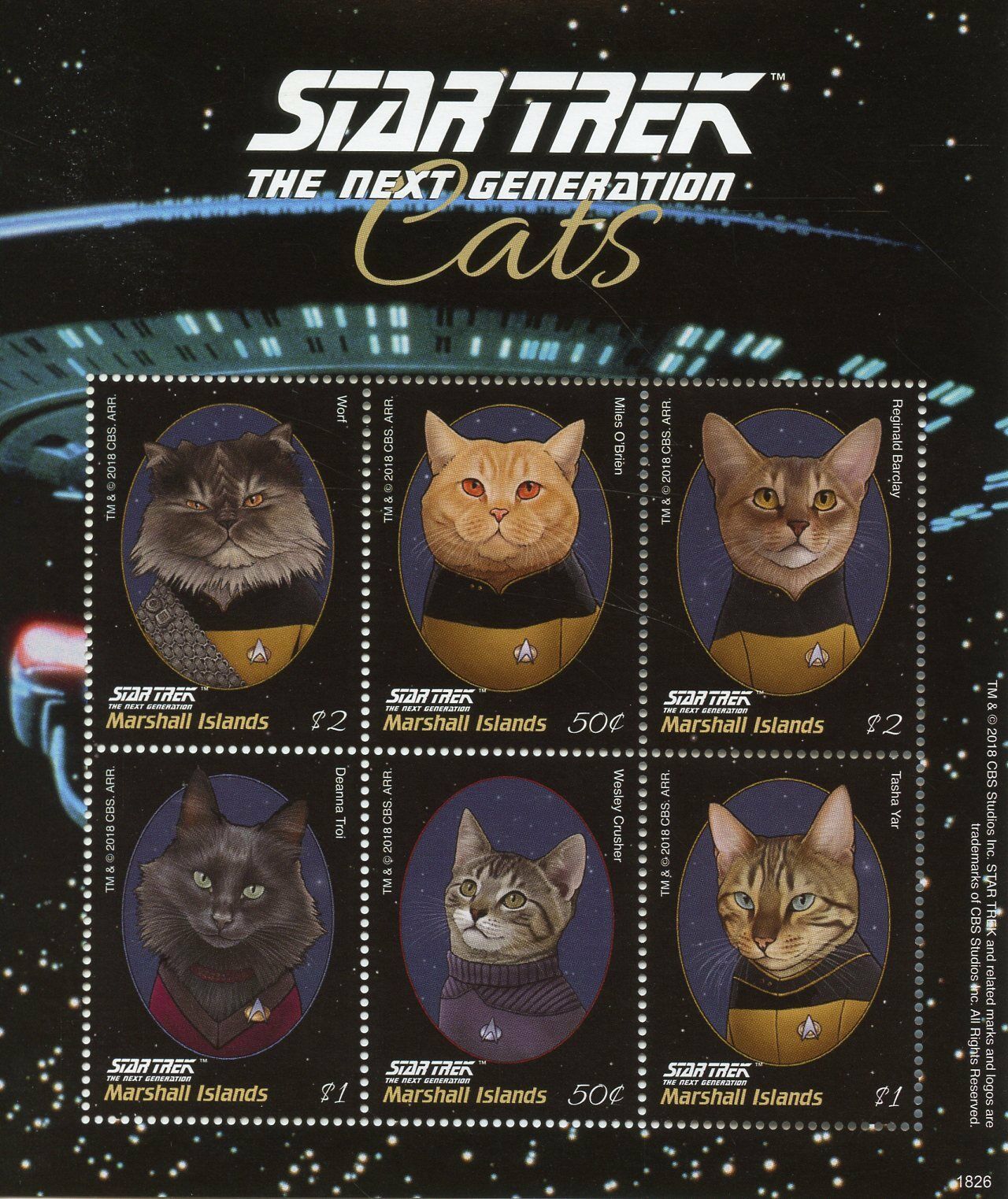 Marshall Islands 2018 MNH Star Trek Stamps Next Generation Cats Worf 6v M/S II