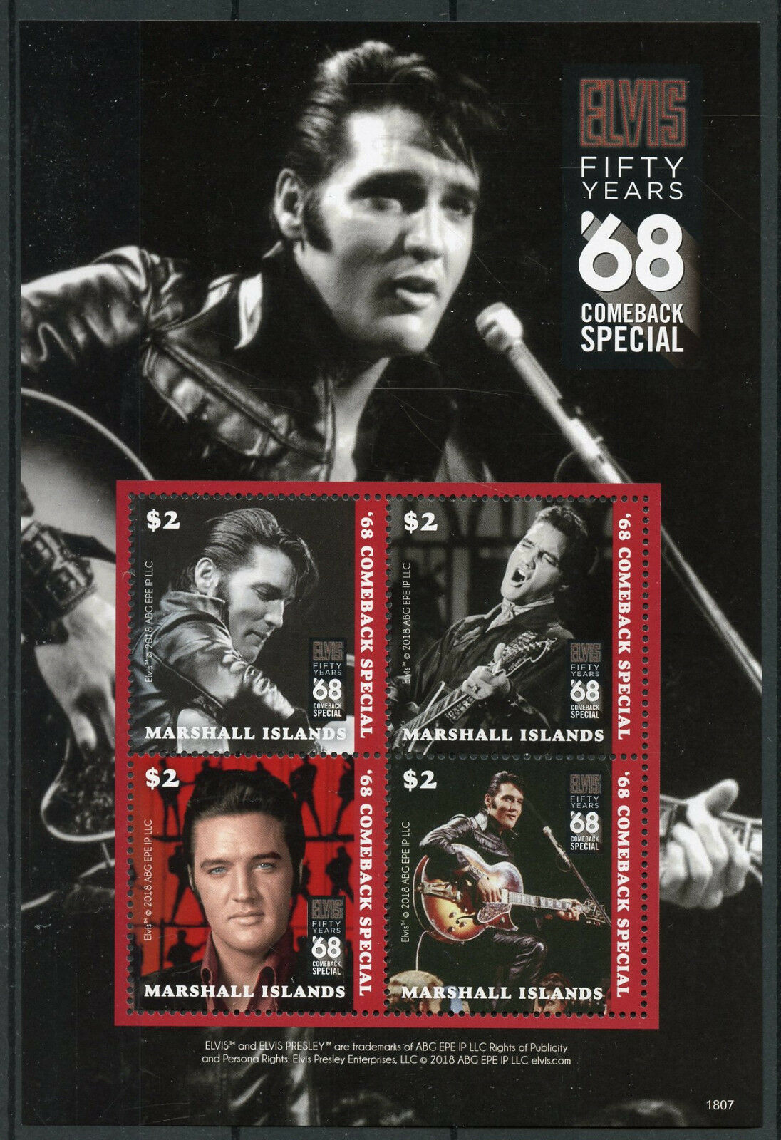 Marshall Isl 2018 MNH Elvis Presley '68 Comeback Special 4v M/S Music Stamps