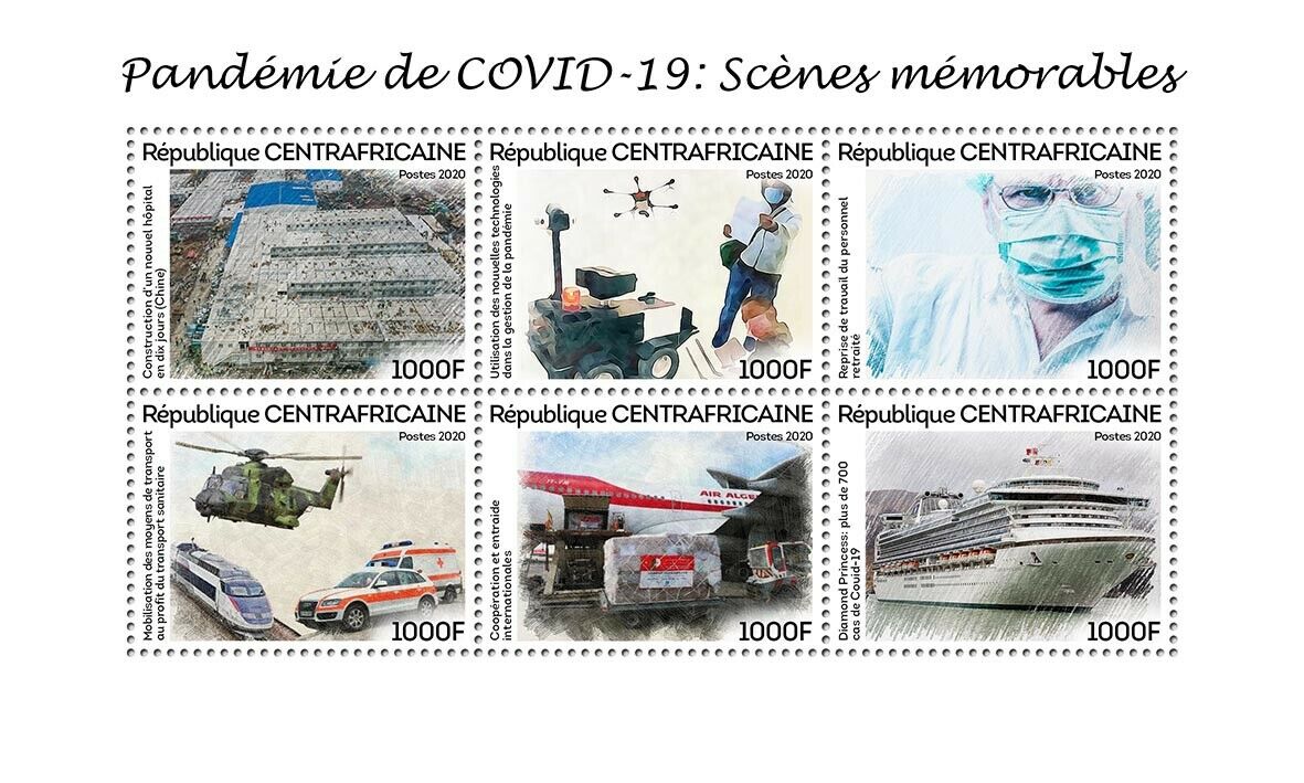 Central African Rep 2020 MNH Medical Stamps Corona Ambulance Helicopters Covid-19 Covid 6v M/S