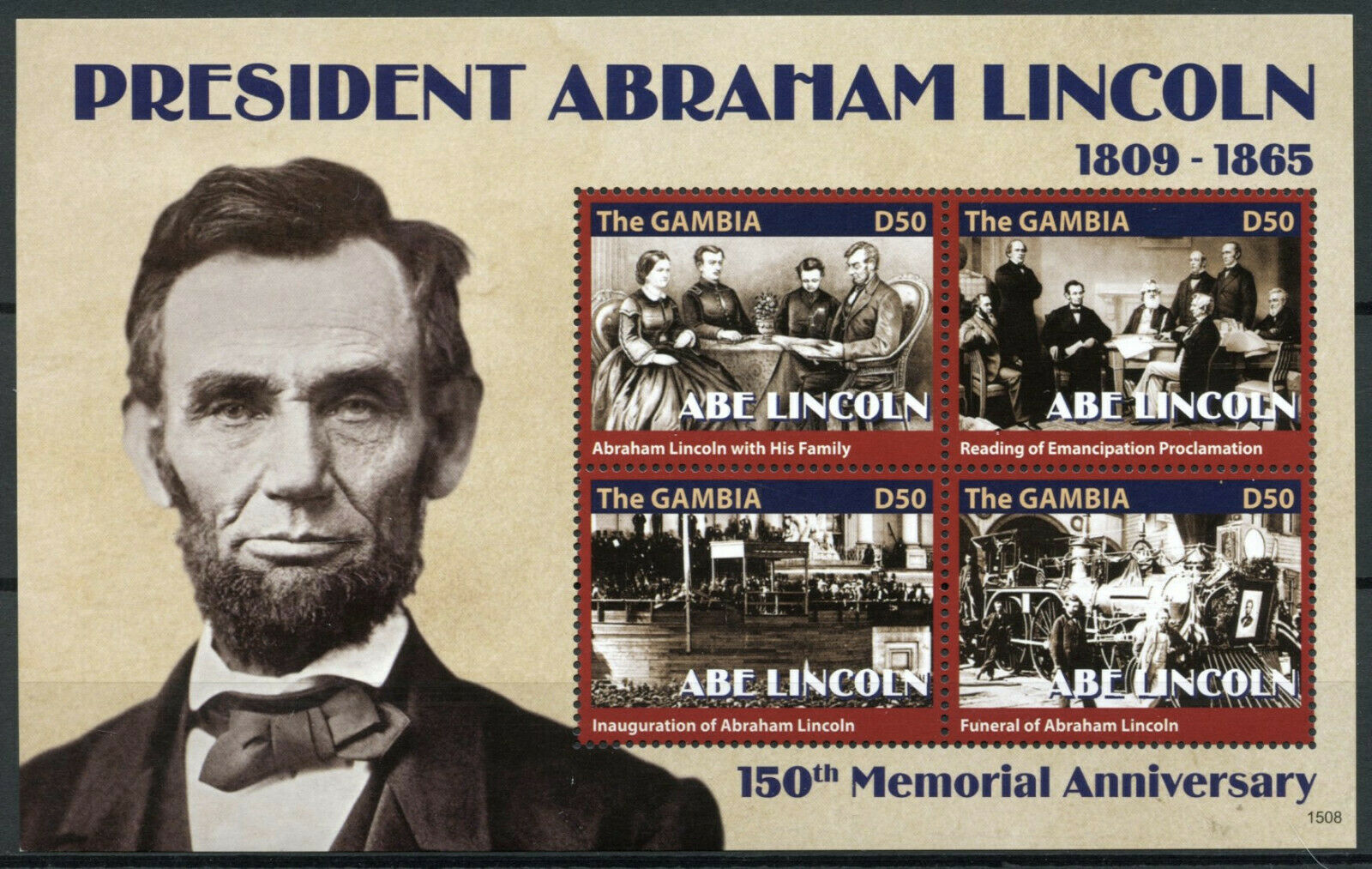 Gambia 2015 MNH US Presidents Stamps Abraham Lincoln Famous People 4v M/S