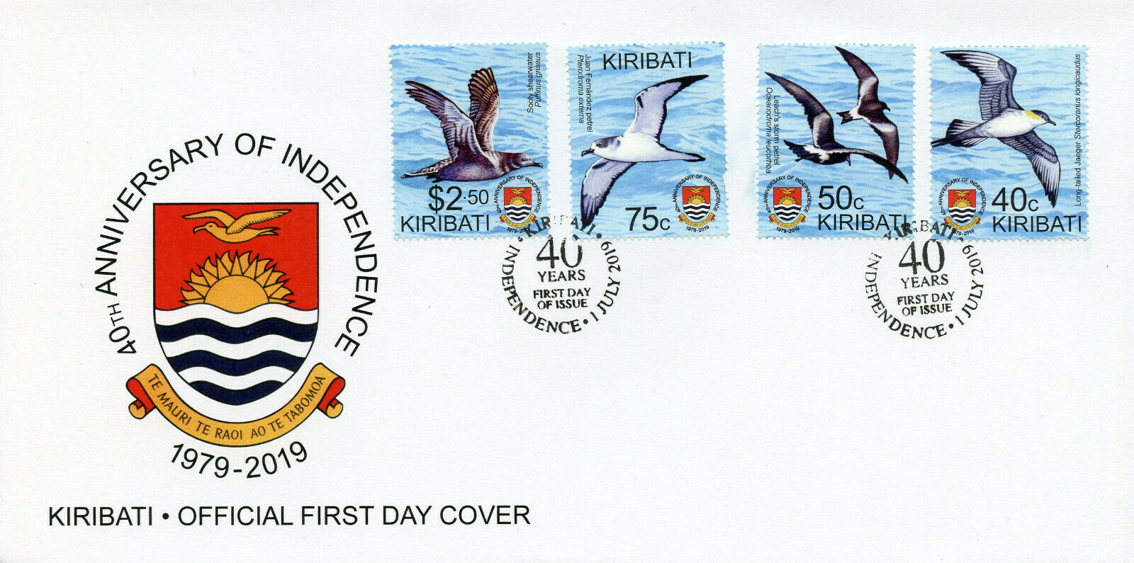 Kiribati 2019 FDC - Independence 40th Anniv - Petrels Shearwaters Birds - 4v Set