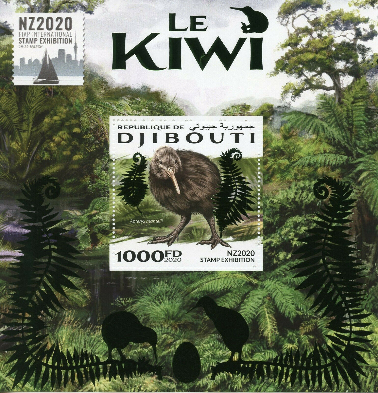Djibouti 2020 MNH Birds on Stamps Kiwi Kiwis NZ2020 Stamp Exhibition 1v S/S