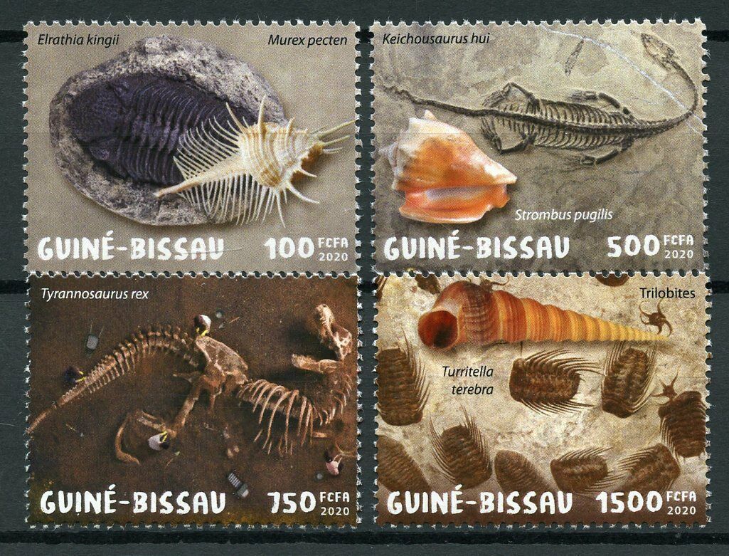 Guinea-Bissau Seashells & Fossils Stamps 2020 MNH Shells Trilobites T-Rex 4v Set