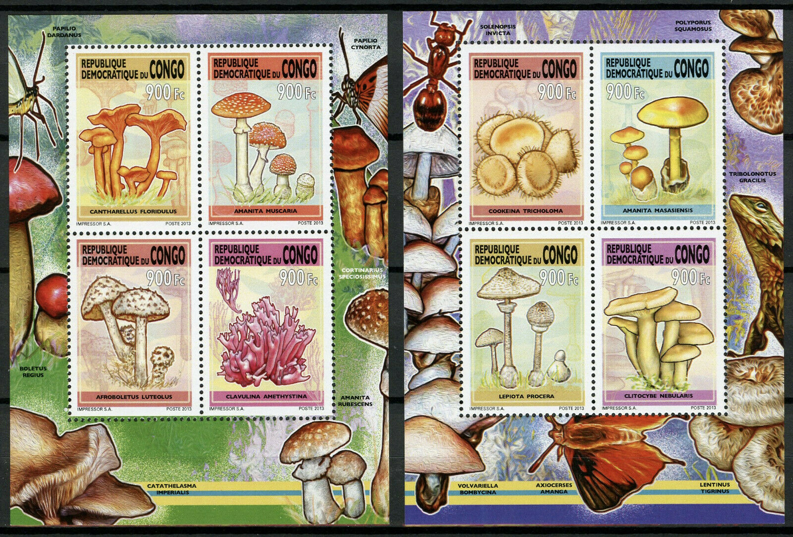 Congo 2013 MNH Mushrooms 2x 4v Deluxe M/S Champignons Fungi Nature Stamps