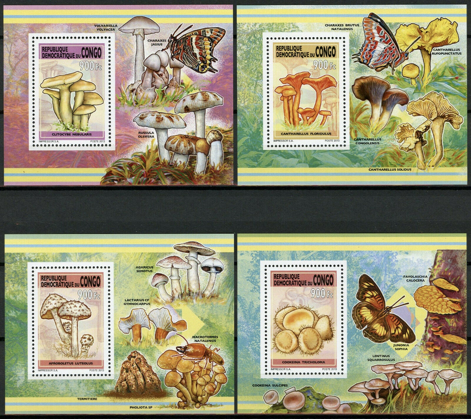 Congo 2013 MNH Mushrooms 8x 1v Deluxe S/S Champignons Fungi Nature Stamps