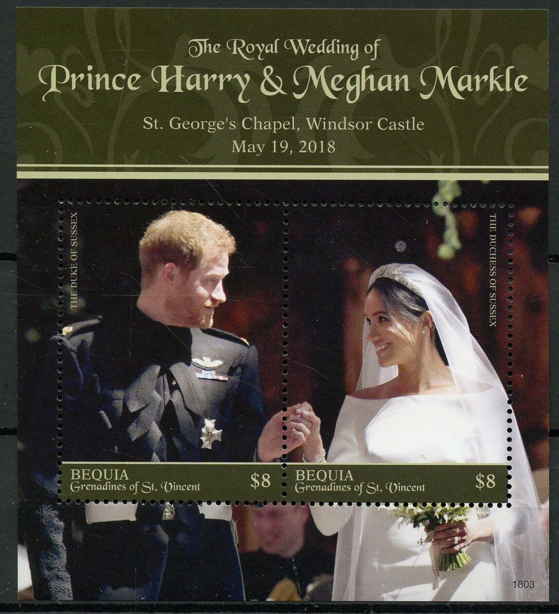 Bequia Gren St Vincent 2018 MNH Prince Harry & Meghan Royal Wedding 2v SS Stamps
