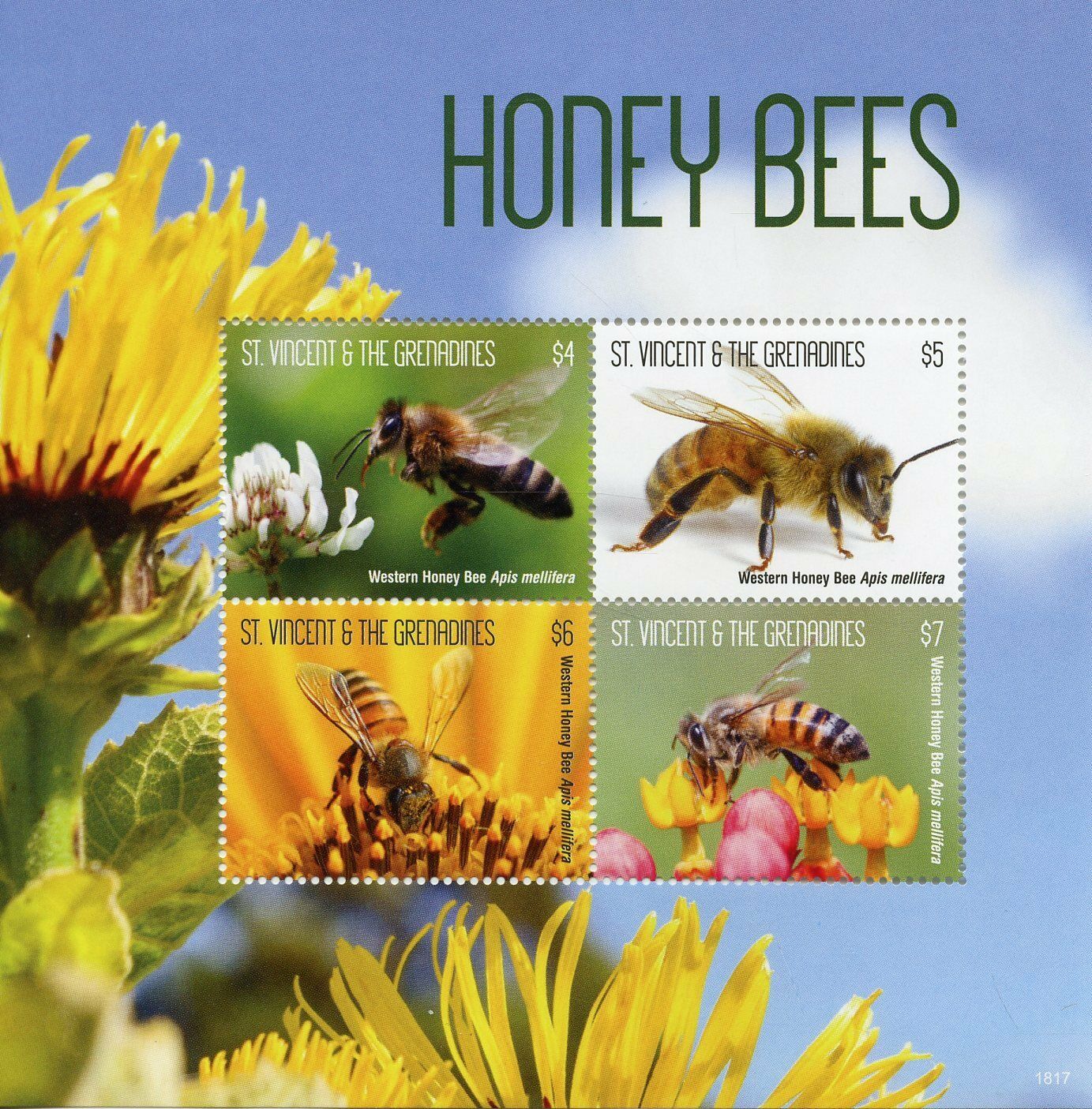 St Vincent & Grenadines 2018 MNH Western Honey Bees 4v M/S Bee Insects Stamps