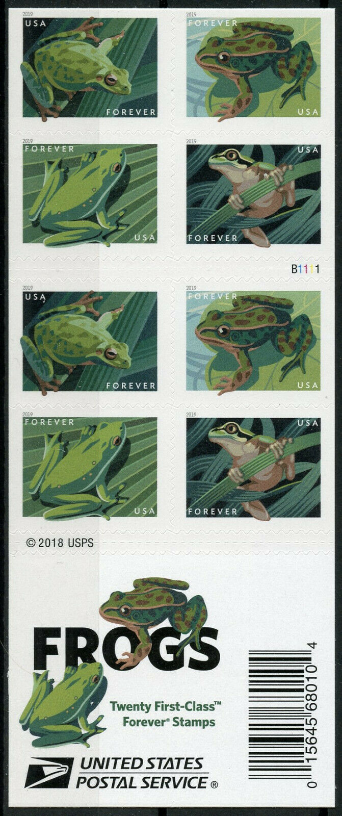 USA 2019 MNH Frogs Frog 20v S/A Booklet Reptiles & Amphibians Stamps
