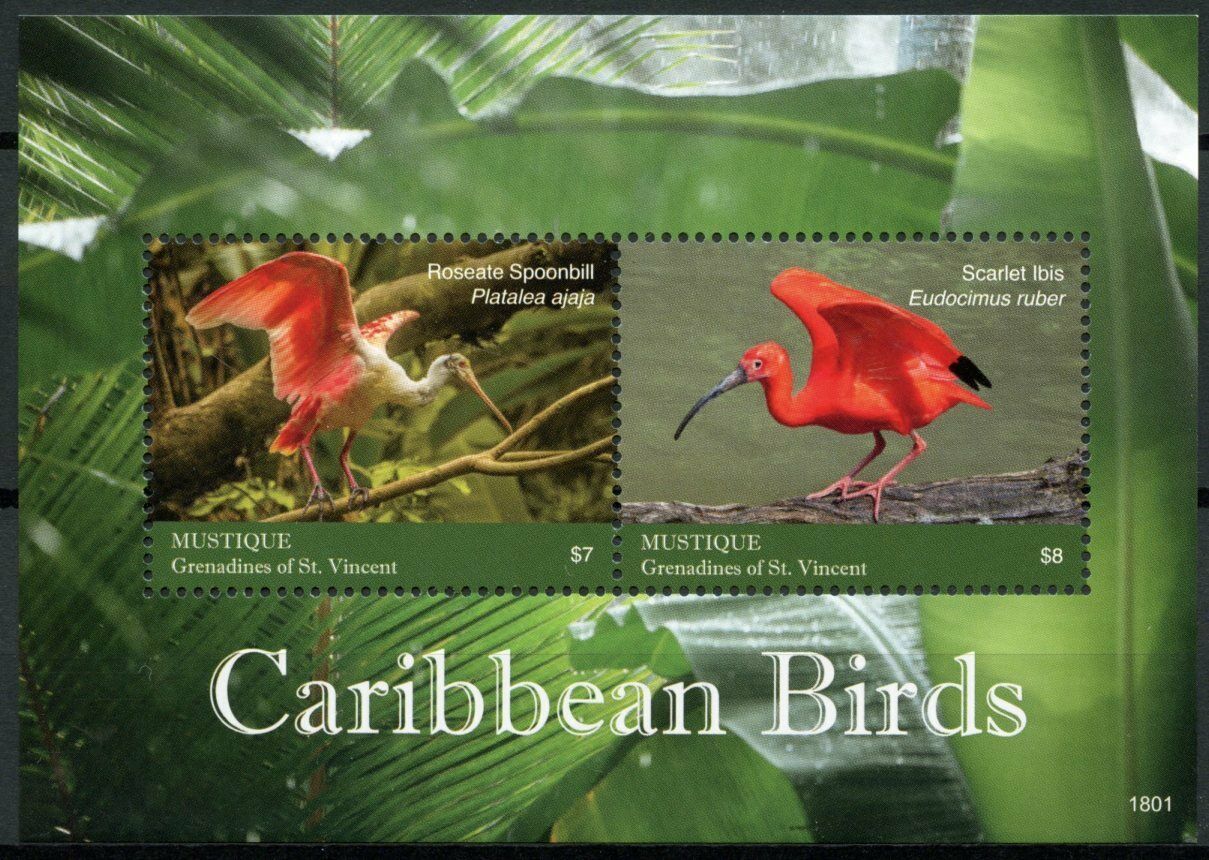 Mustique Grenadines St Vincent Stamps 2018 MNH Caribbean Birds Ibis 2v S/S