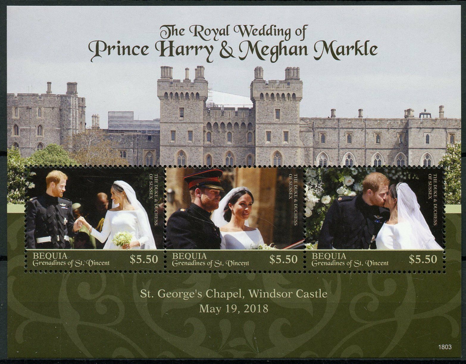 Bequia Gren St Vincent 2018 MNH Royalty Stamps Prince Harry & Meghan Royal Wedding 3v M/S