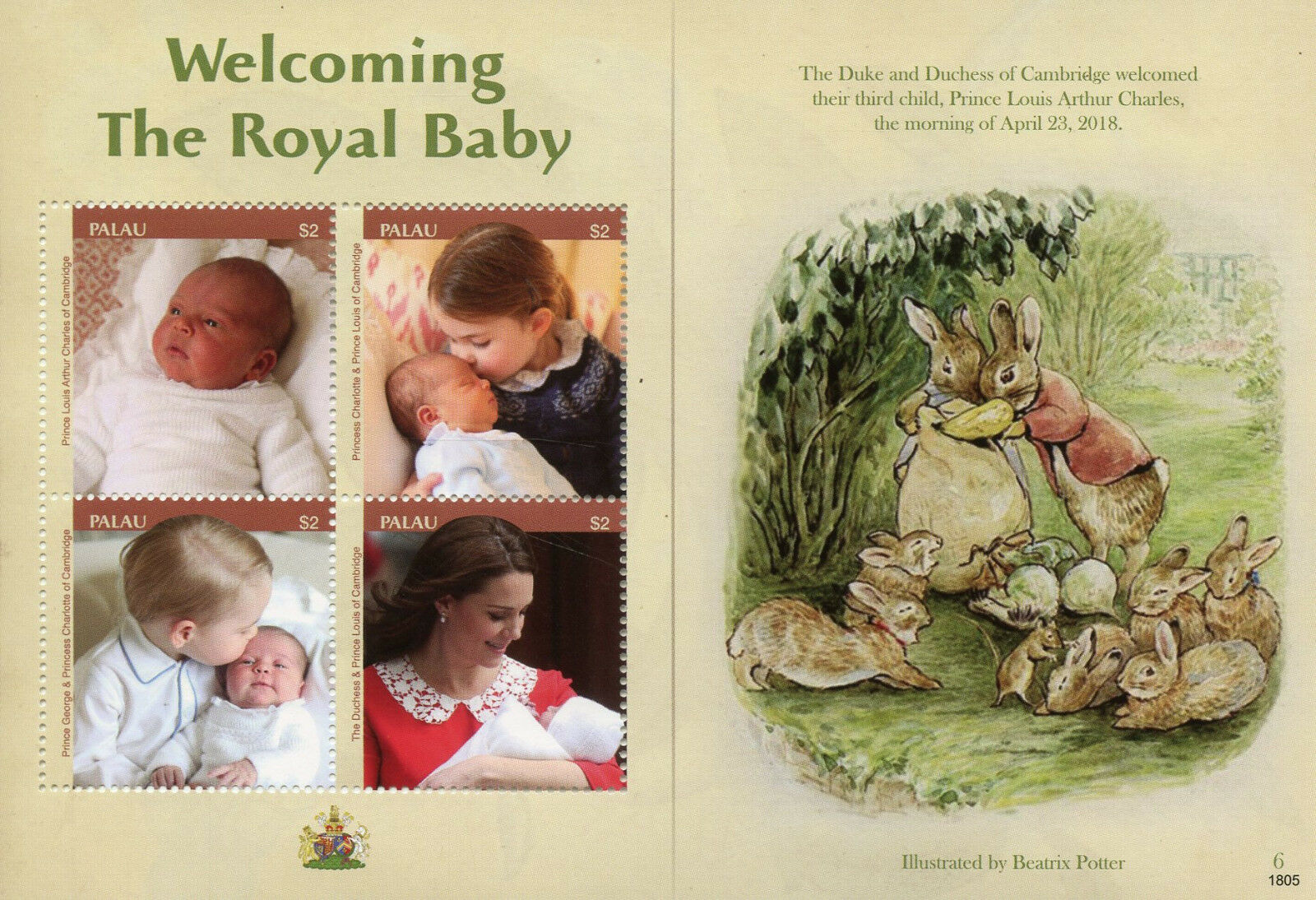 Palau 2018 MNH Royalty Stamps Prince Louis Royal Baby Prince William Kate 4v M/S