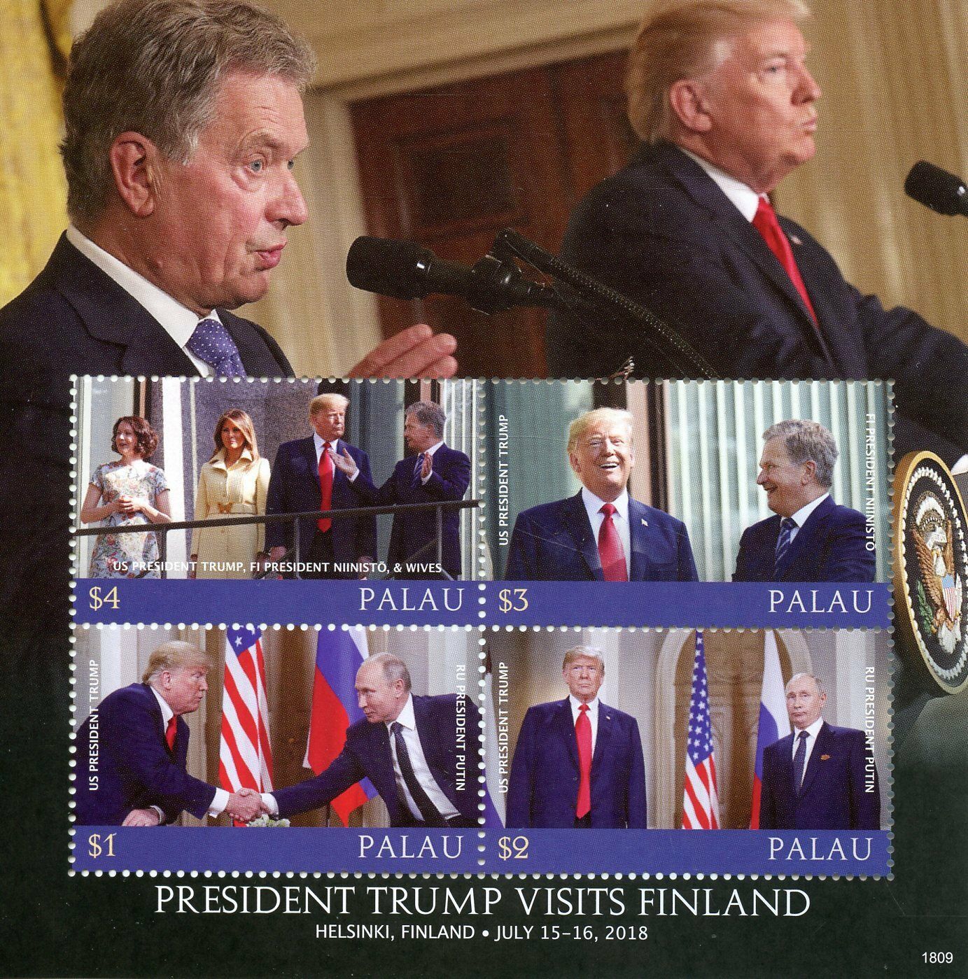 Palau Stamps 2018 MNH Donald Trump Finland Visit Niinisto US Presidents 4v M/S