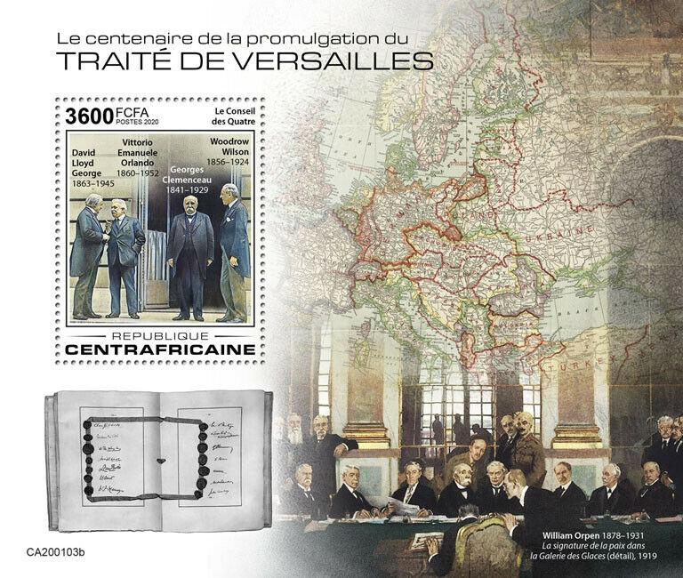 Central African Rep Military Stamps 2020 MNH WWI WW1 Treaty of Versailles 1v S/S