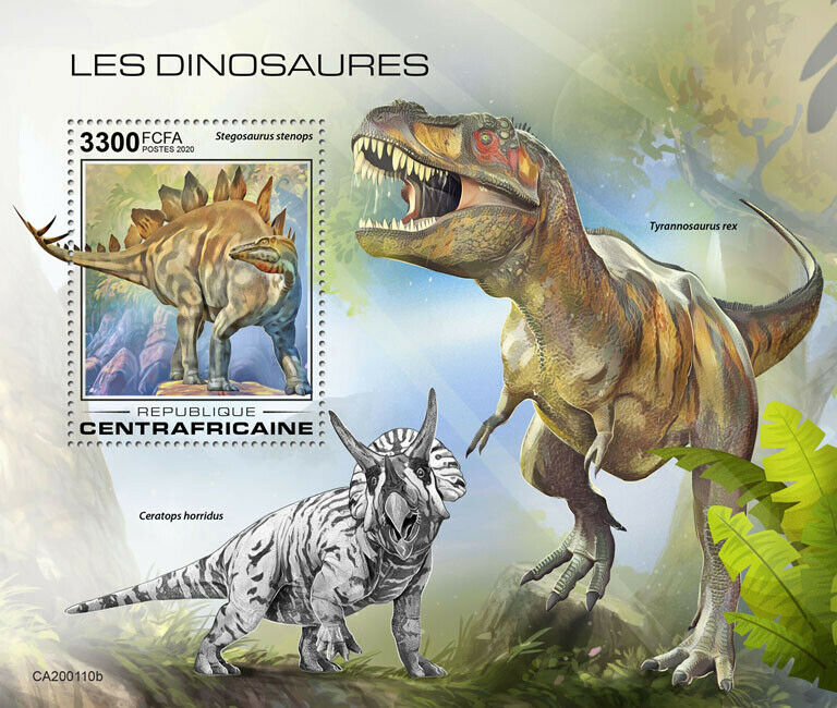 Central African Rep Dinosaurs Stamps 2020 MNH T-Rex Stegosaurus 1v S/S