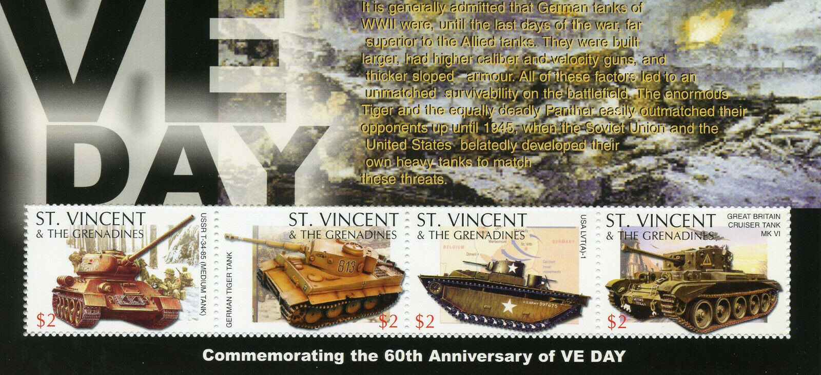 St Vincent & Grenadines 2005 MNH Military Stamps WWII WW2 VE Day World War II Tanks 4v M/S