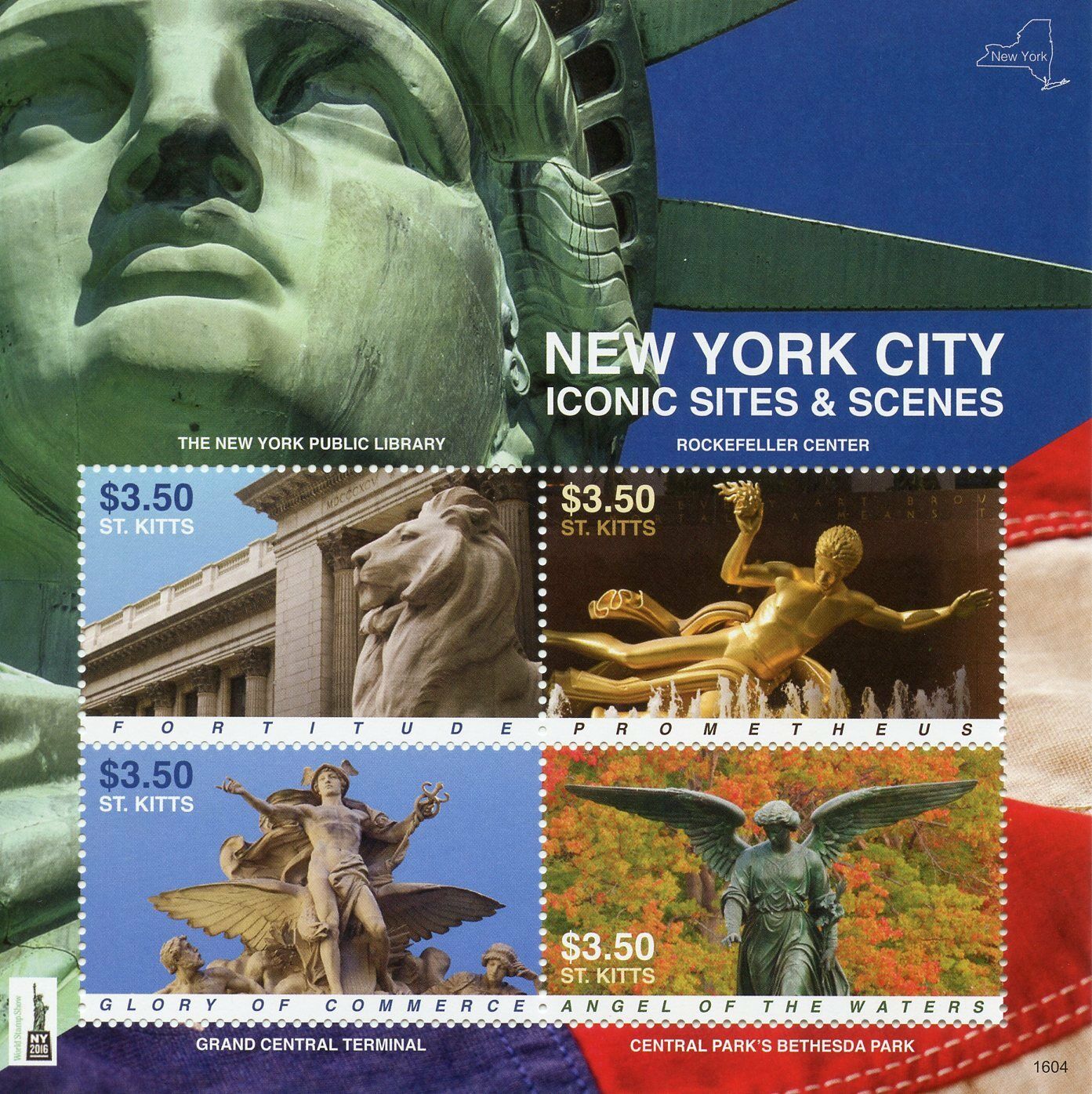 St Kitts 2016 MNH New York Iconic Scenes NY2016 Rockefeller Center 4v M/S Stamps
