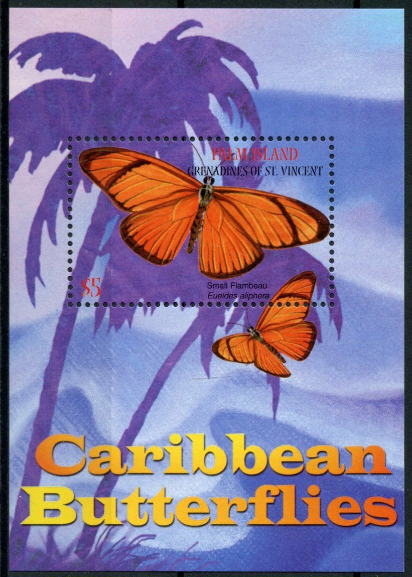 Palm Island Gren St Vincent 2003 MNH Butterflies Stamps Caribbean Butterflies 1v S/S