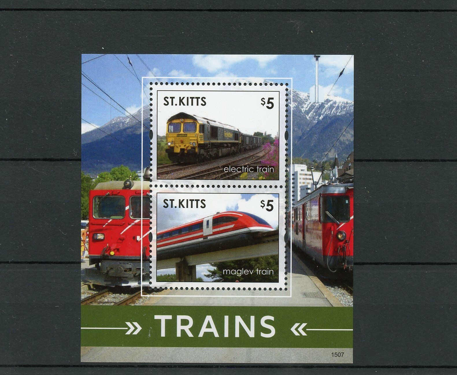 St Kitts 2015 MNH Trains Electric Train Maglev 2v S/S Railways Rail Stamps