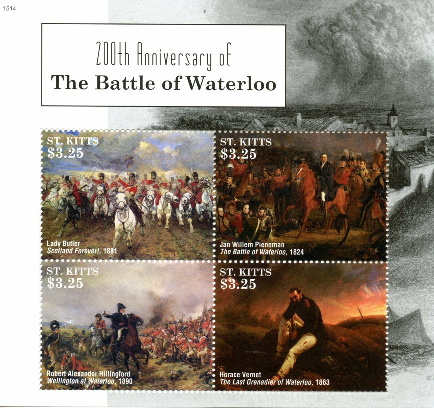 St Kitts Military Stamps 2015 MNH Battle of Waterloo Wellington Art 4v M/S