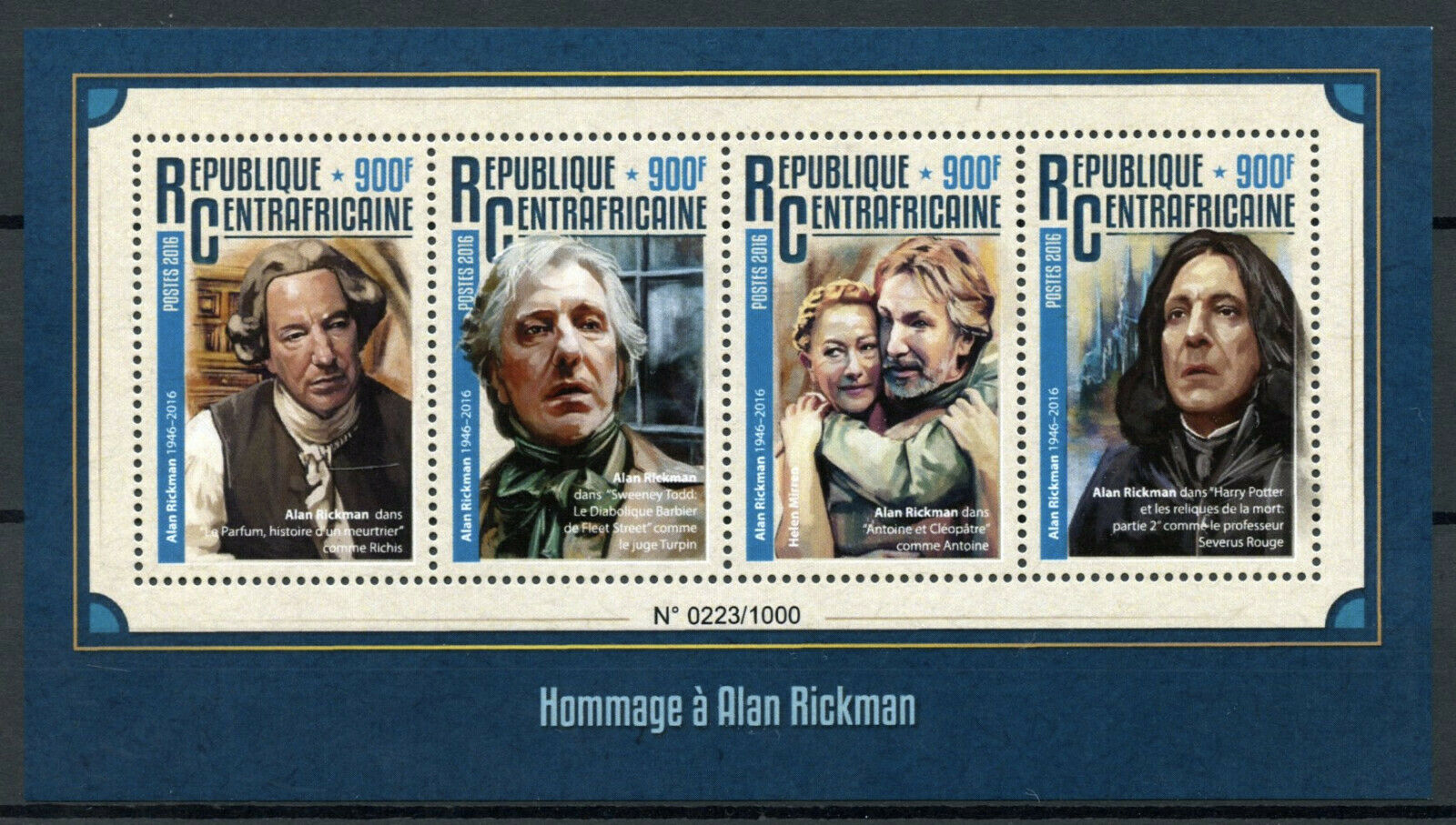 Central African Rep 2016 MNH Harry Potter Stamps Alan Rickman Severus Snape 4v M/S