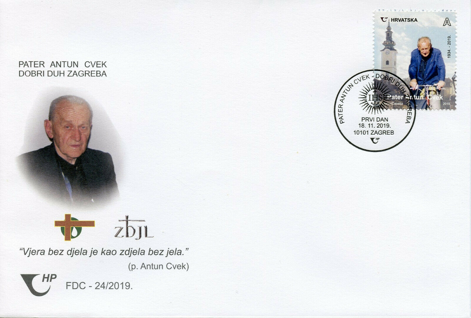 Croatia Religion Stamps 2019 FDC Father Antun Cvek Good Spirit of Zagreb 1v Set