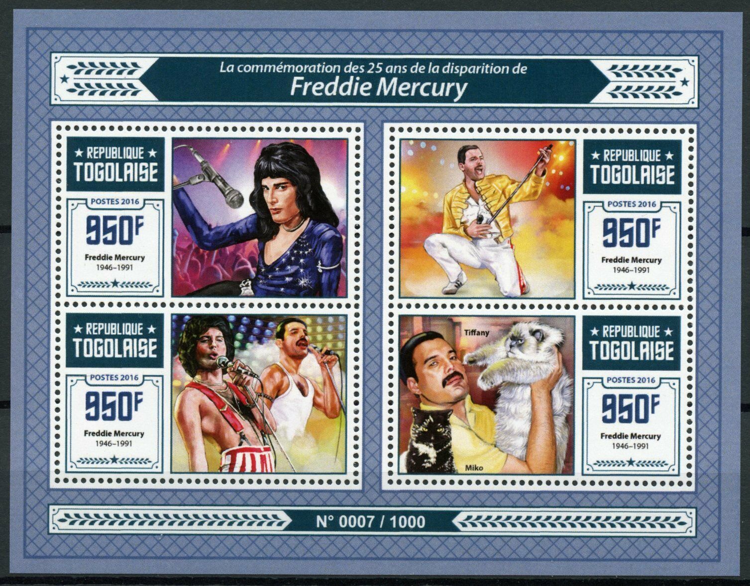 Togo Music Stamps 2016 MNH Freddie Mercury Queen Famous People Cats 4v M/S